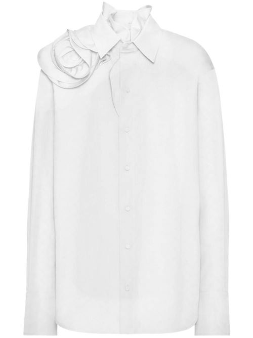 White cotton, silk poplin texture classic collar floral shirt Valentino PAP | 4B3AB5V05A6001